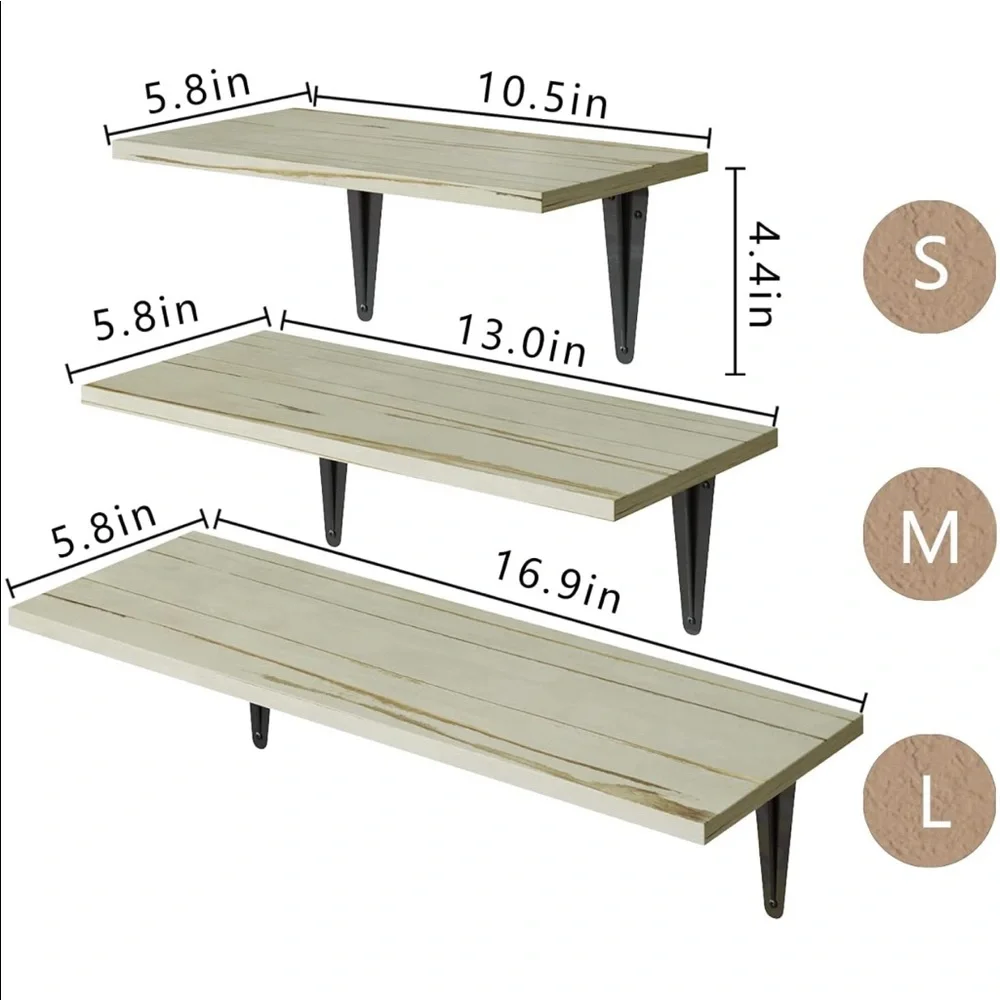 NEW! Floating Wood Shelves Wall Storage Set of 3 Varying Sizes Carbonized Green
